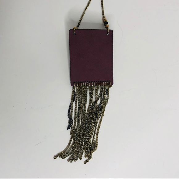 Long Chain Faux Leather Tab with Chain Fringe NWT - Picture 4 of 8